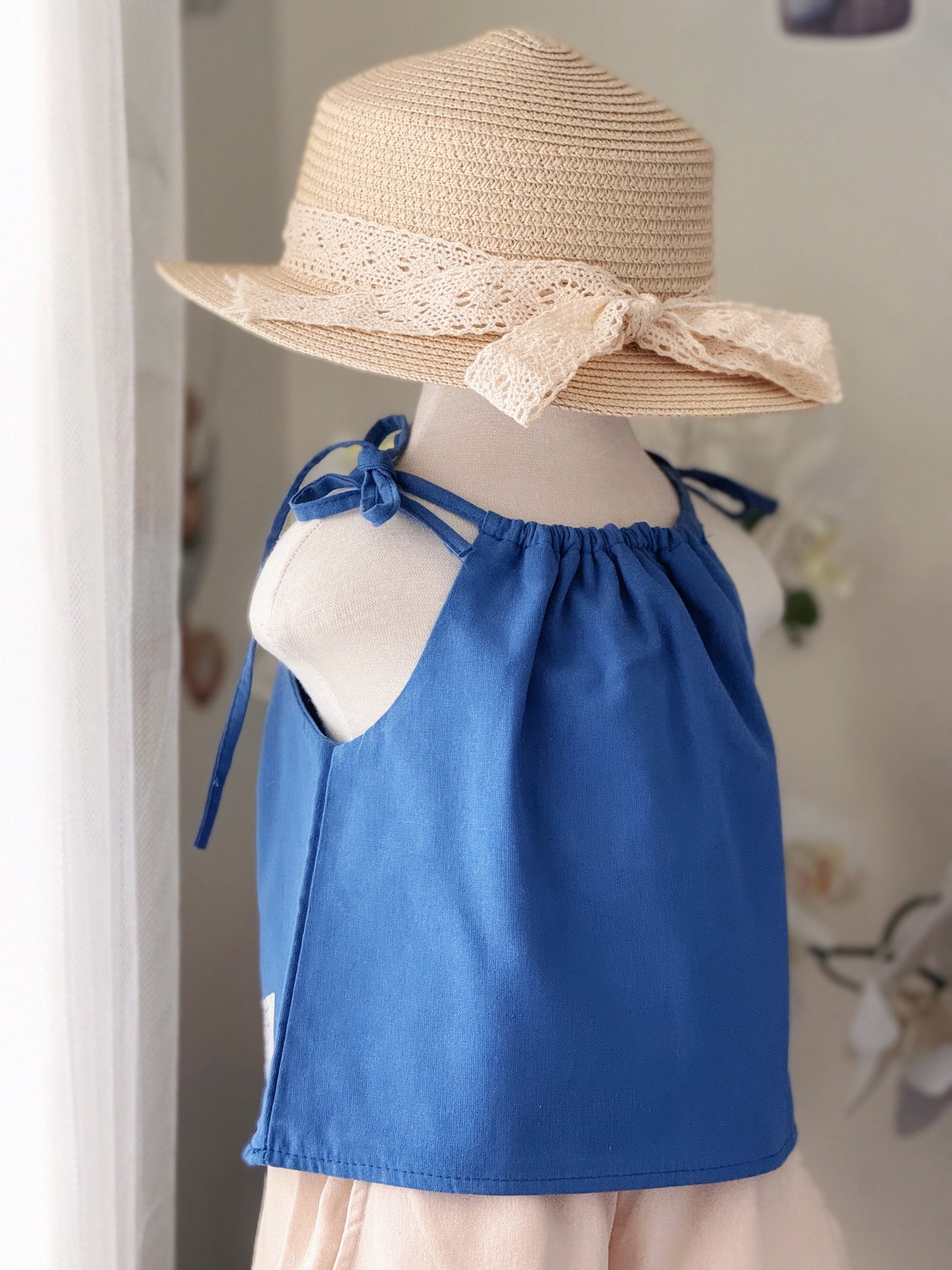 Ericka Linen Top in Dusty Blue