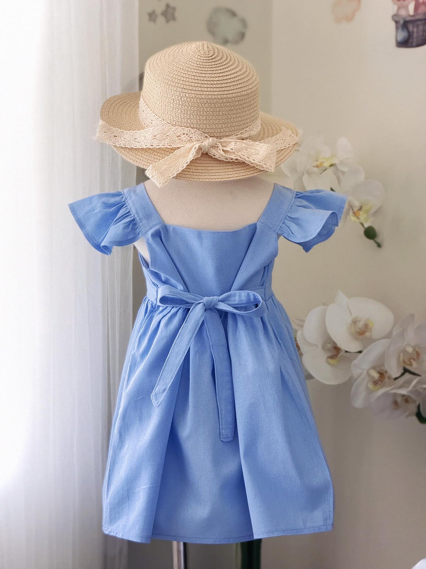 Princess Linen Dress in Powder Blue