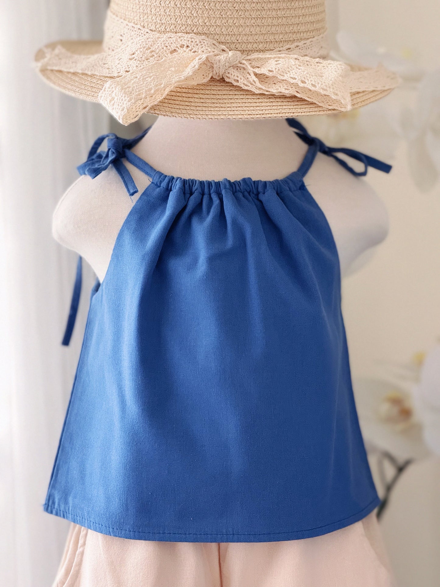 Ericka Linen Top in Dusty Blue