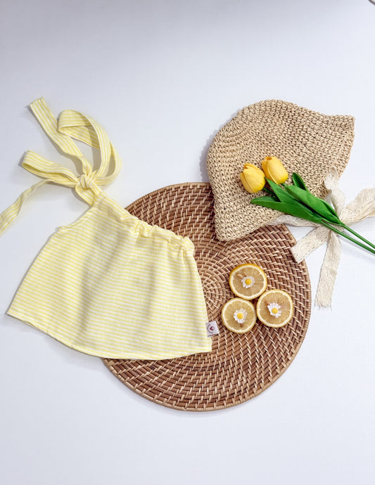 Amelia Solid Linen Stripes Top in Pastel Yellow