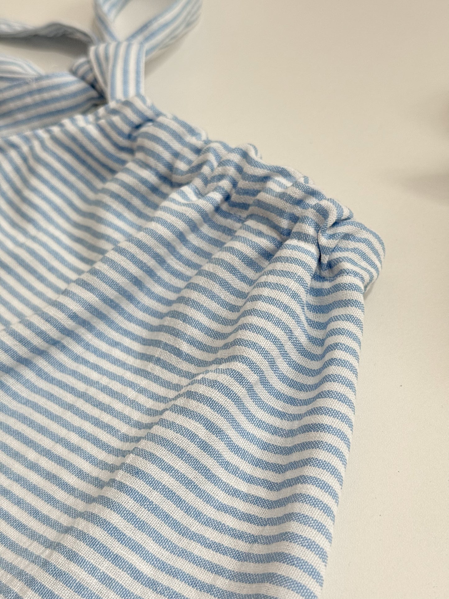 Amelia Solid Linen Stripes Top in Blue