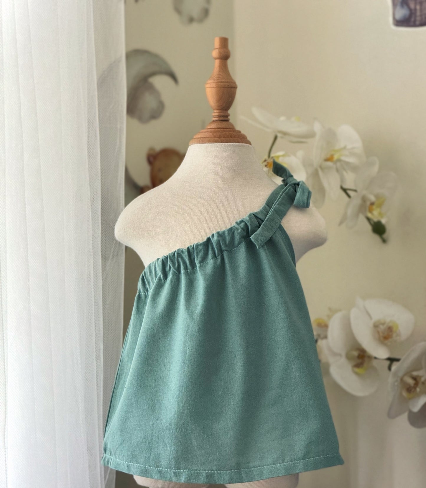 Amelia Linen Top in Teal Green
