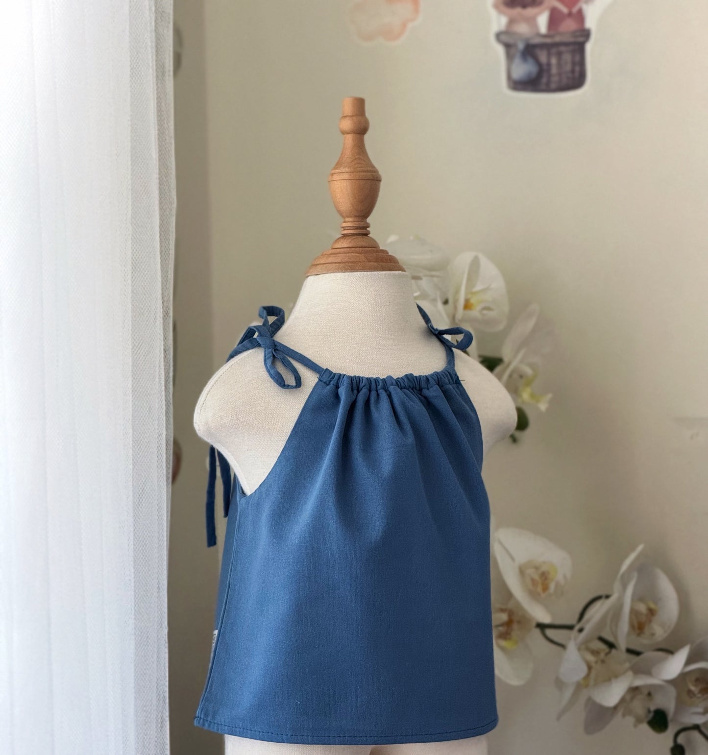 Ericka Linen Top in Dusty Blue