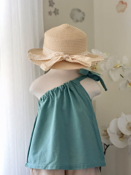 Amelia Linen Top in Teal Green