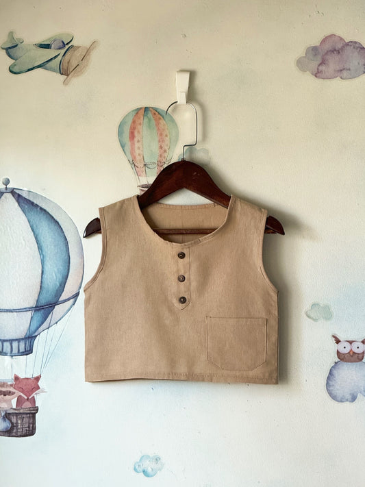 John Linen Top in Khaki