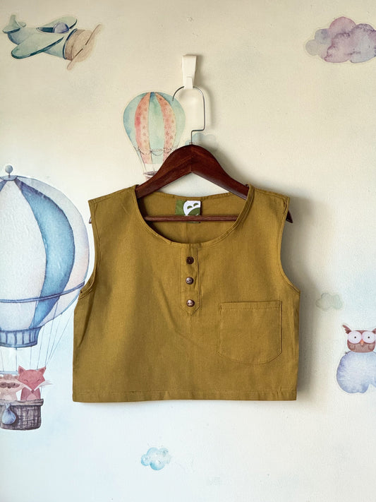 John Linen Top in Olive Green