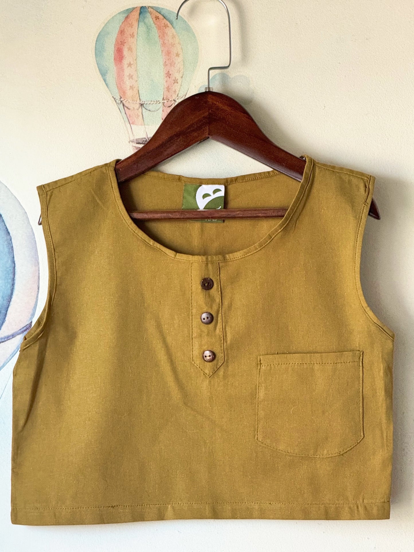 John Linen Top in Olive Green
