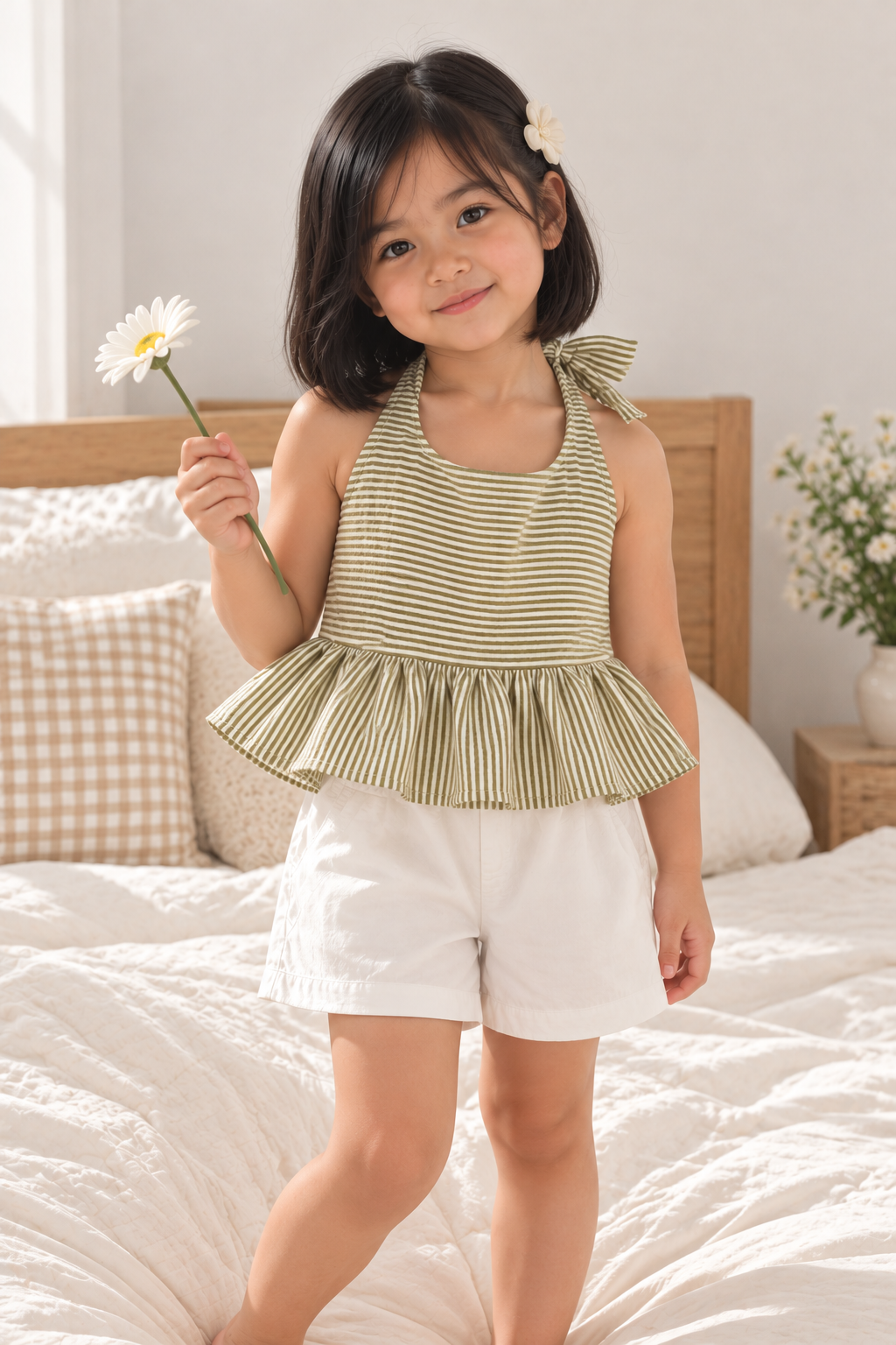 Maven Green Backless Top and Ericka White Short Linen Terno