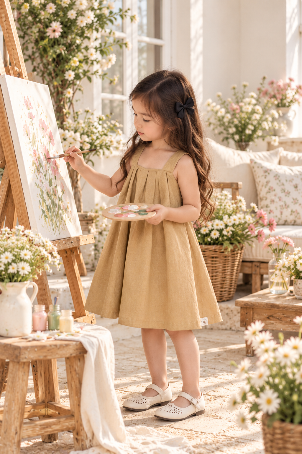 Diane Linen Plitz Dress in Mocha