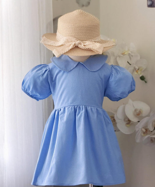 Athens Linen Dress in Powder Blue