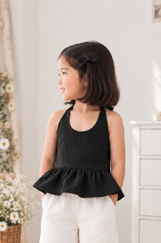 Maven Backless Black Top and Joshua Pants in White Set