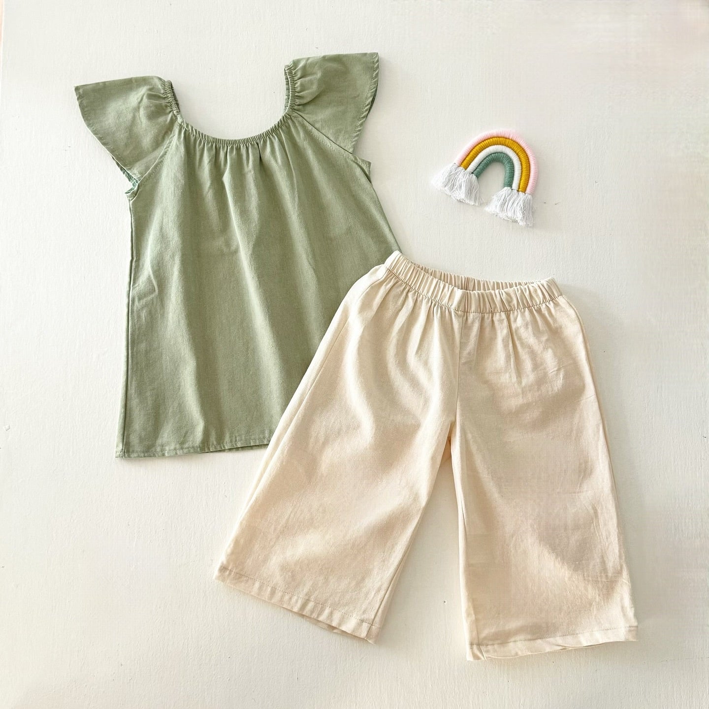 Ana Sage Top and Mary Pants in Cream Set