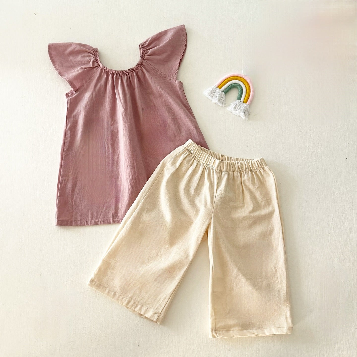 Ana Light Mauve Top and Mary Pants in Cream Set