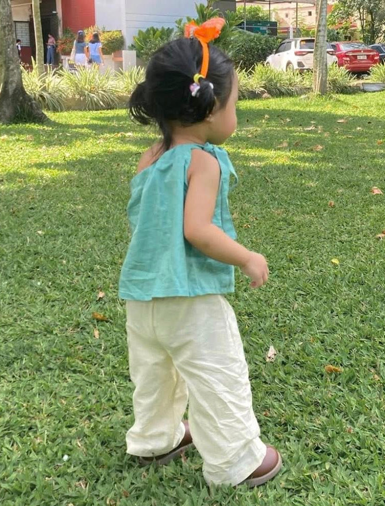 Amelia Teal Top and Mary Pants in Cream Set