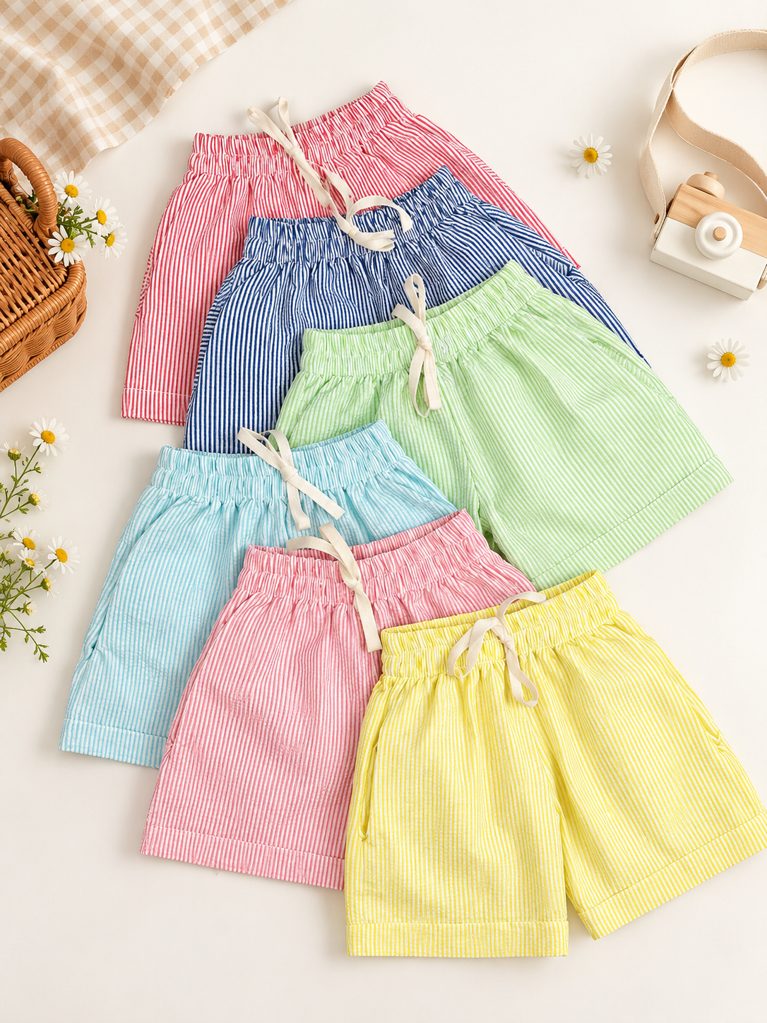 Genesis Seer Sucker Shorts in Sky Blue Striped