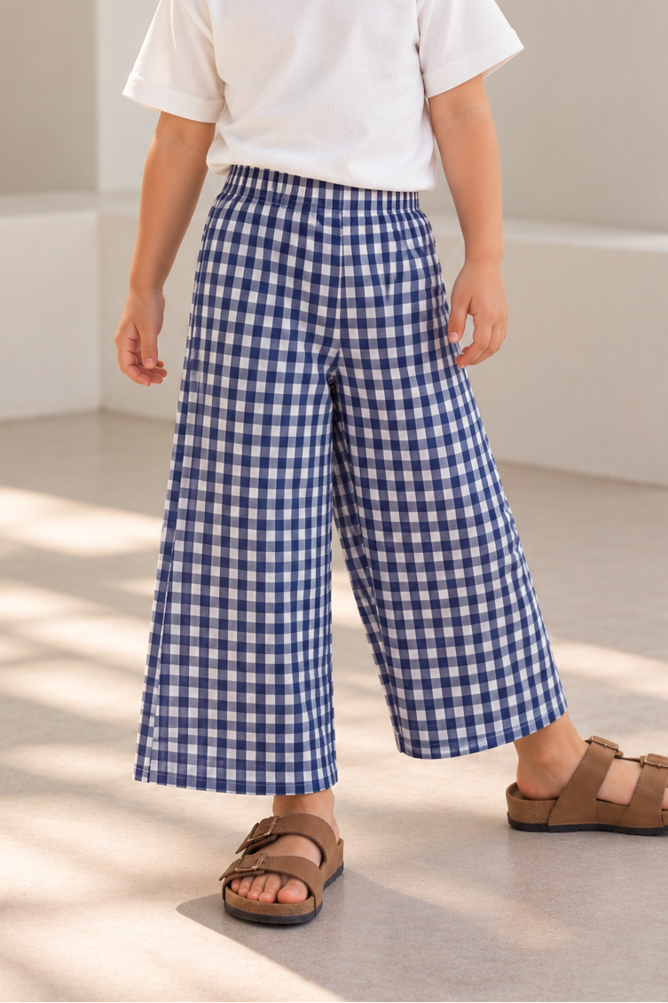 Sienna Checkered Wide Leg Pants in Blue