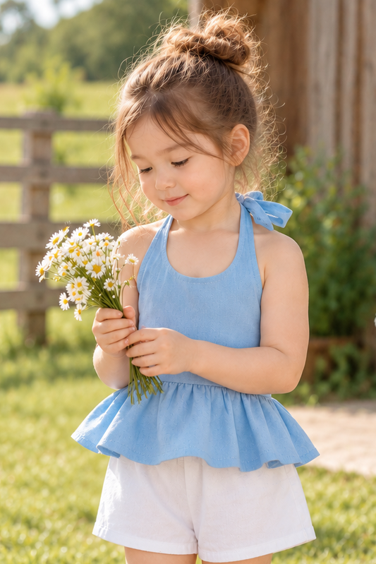 Maven Linen Top in Blue
