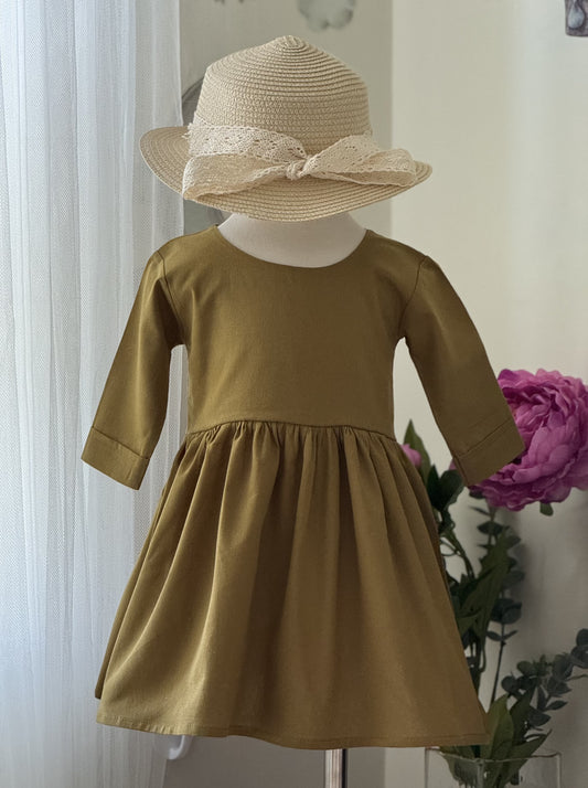 Jane Linen Dress in Olive Green