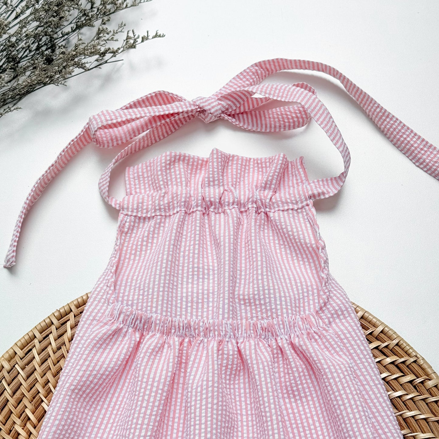 Grace Backless Seer Sucker Top in Pink