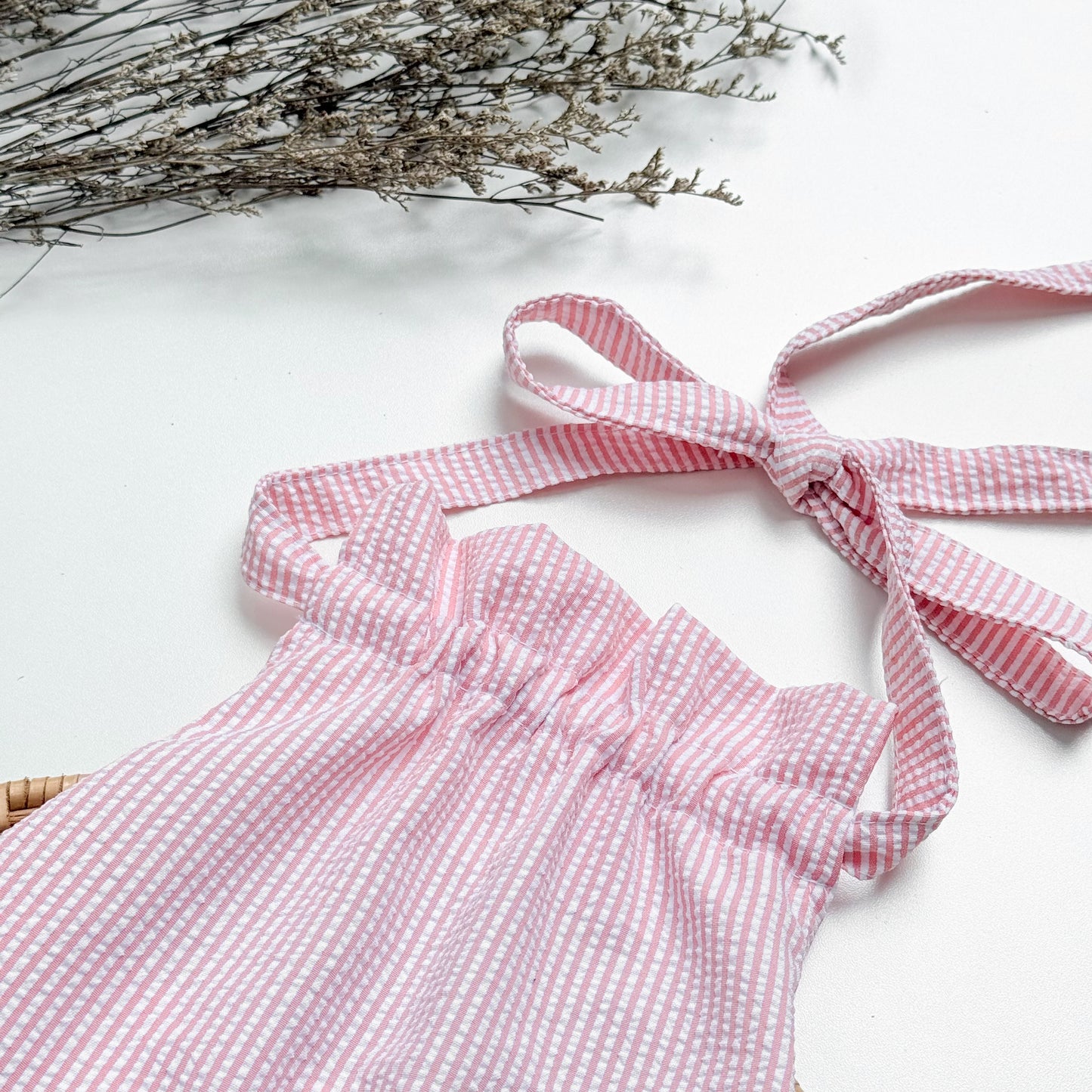 Grace Backless Seer Sucker Top in Pink