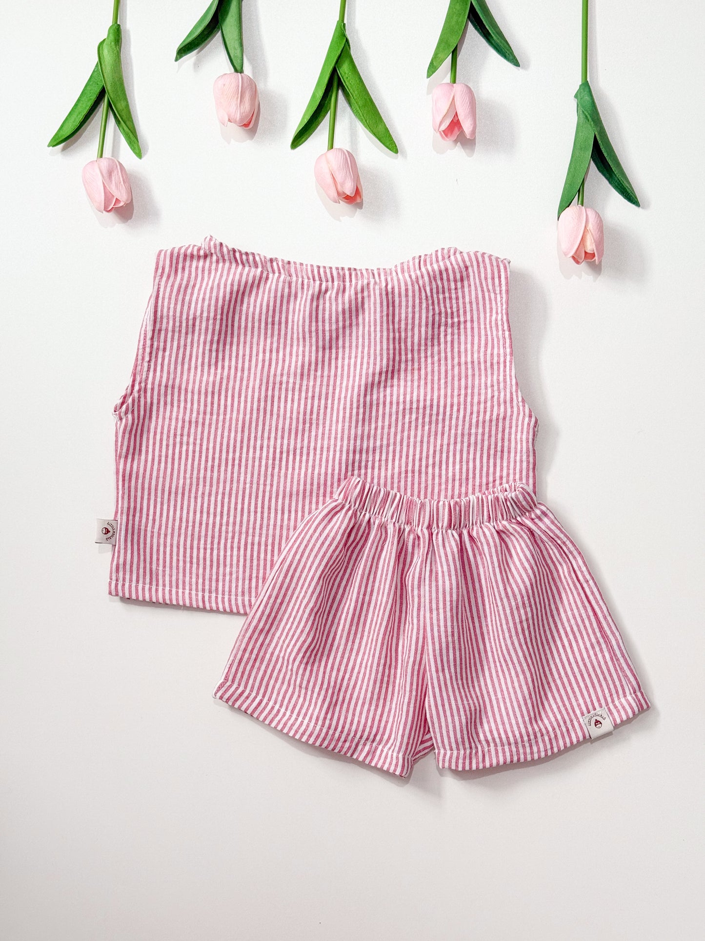 Katrina Summer Top and Shorts Stripes in Red Set