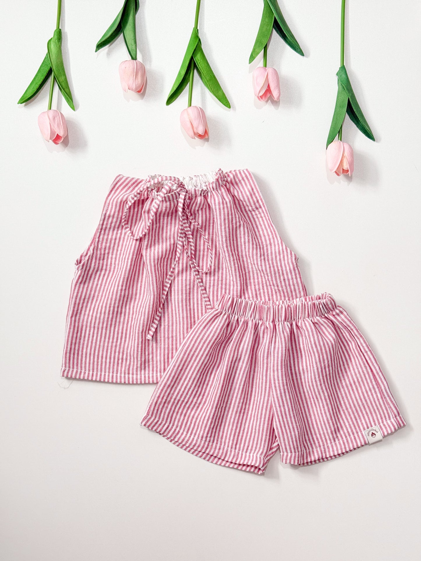 Katrina Summer Top and Shorts Stripes in Red Set