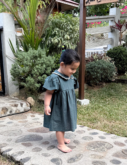 Jasmine Linen Dress in Dark Emerald Green