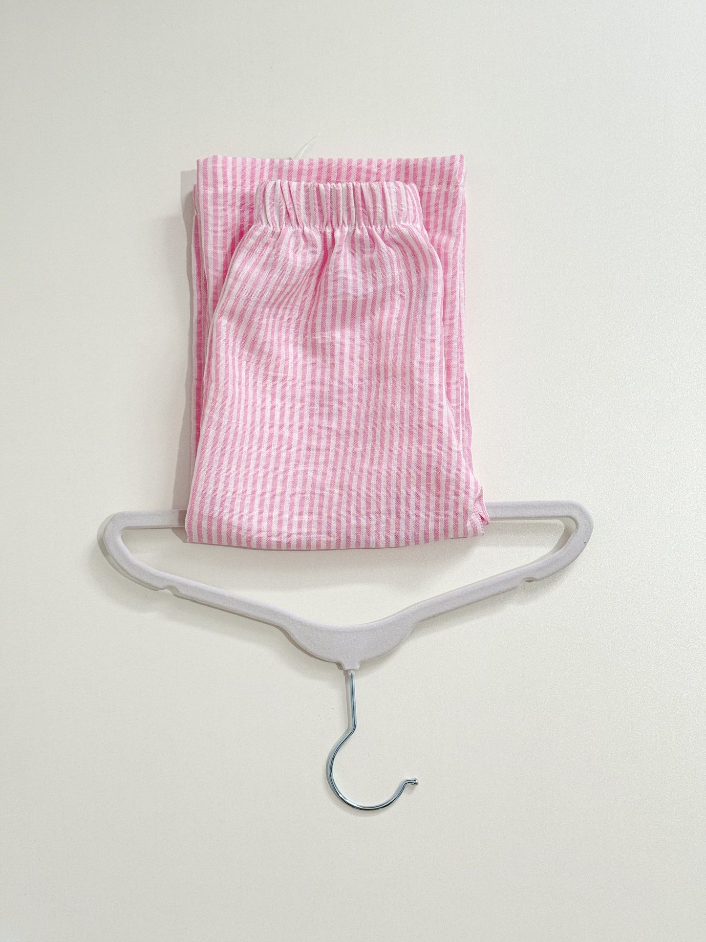 Amelia Top and Mary Pants Linen Stripes in Pink Set