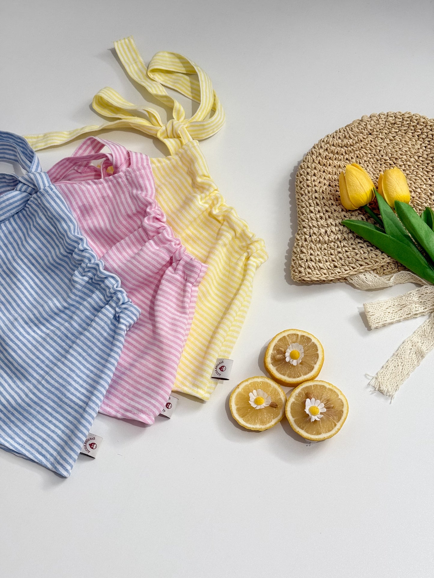 Amelia Solid Linen Stripes Top in Blue