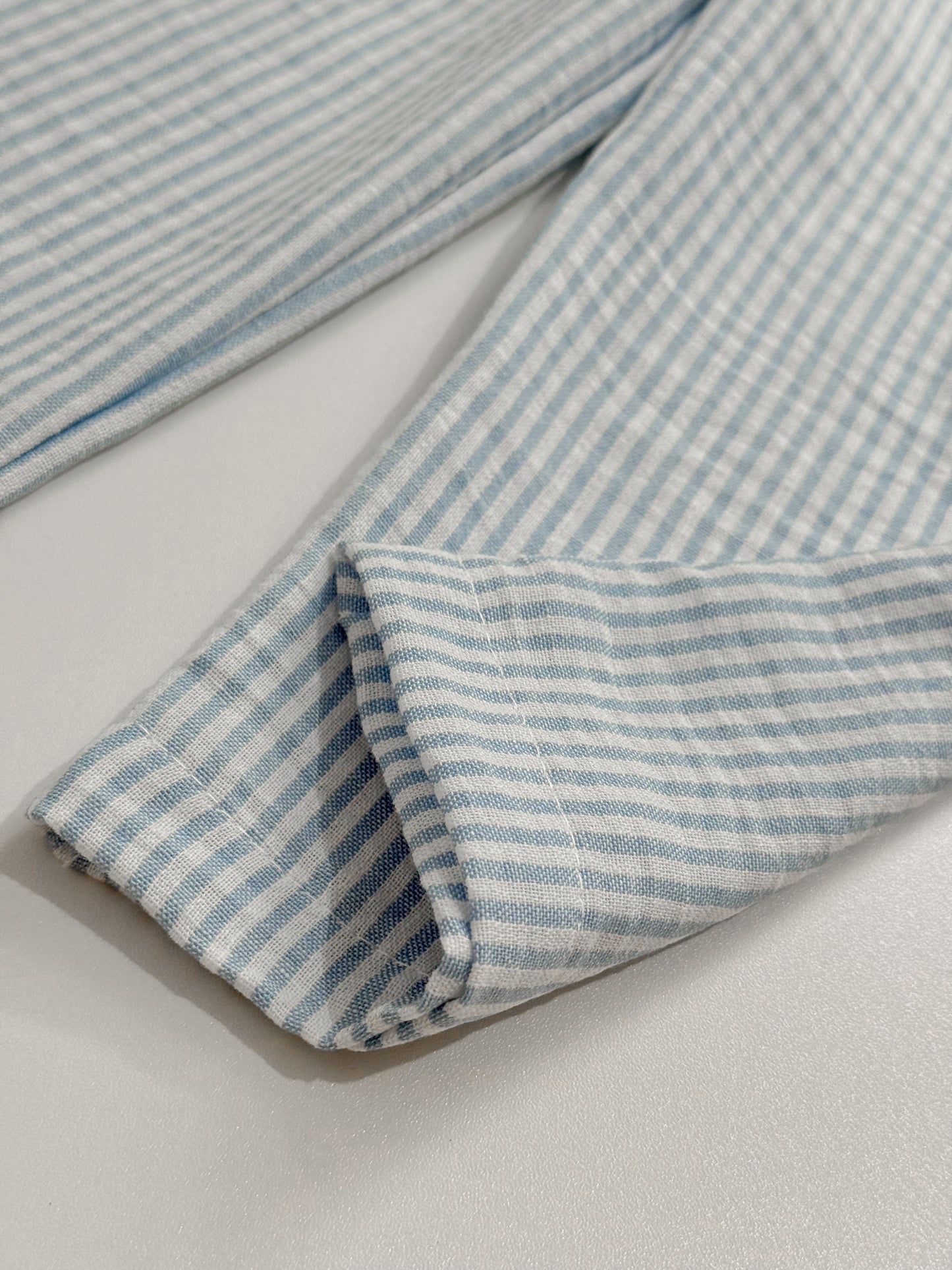 Amelia Top and Mary Pants Linen Stripes in Blue Set