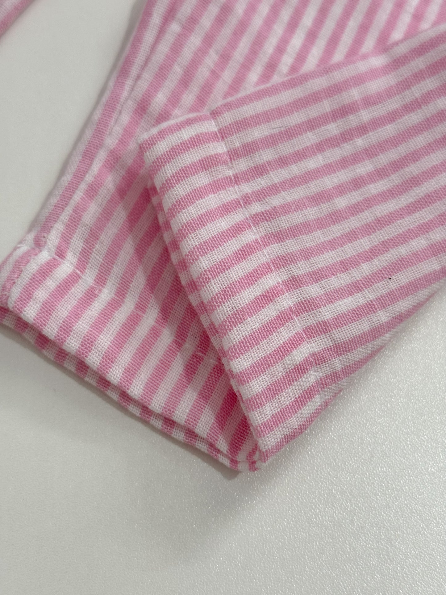 Amelia Top and Mary Pants Linen Stripes in Pink Set