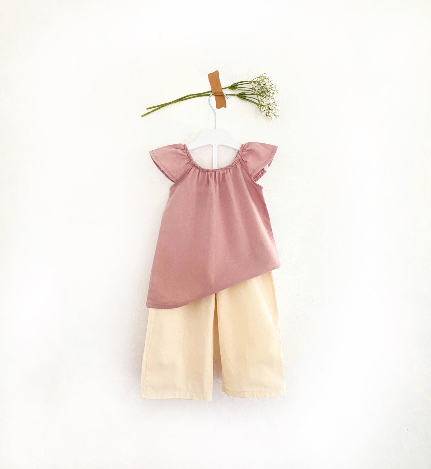 Ana Light Mauve Top and Mary Pants in Cream Set