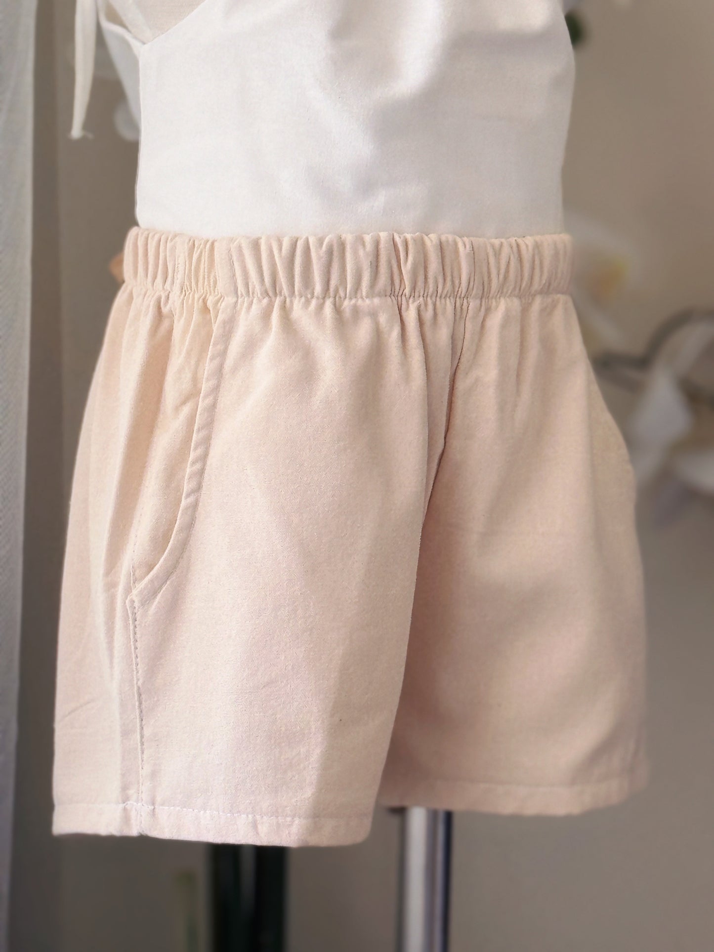 Maria Emerald Top and Ericka Shorts in Cream Linen Set
