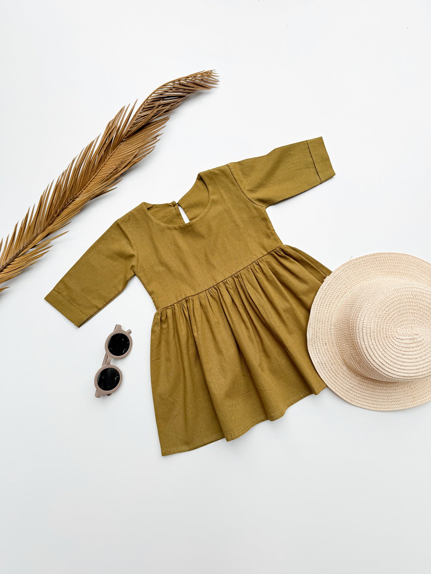 Jane Linen Dress in Olive Green