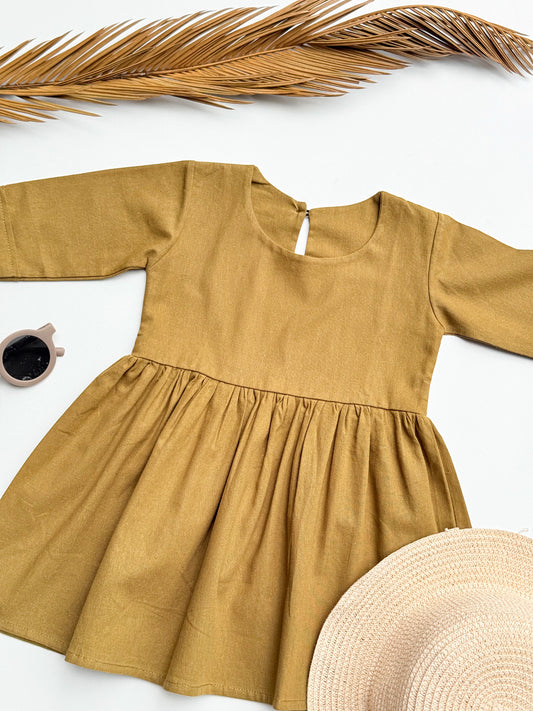 Jane Linen Dress in Olive Green
