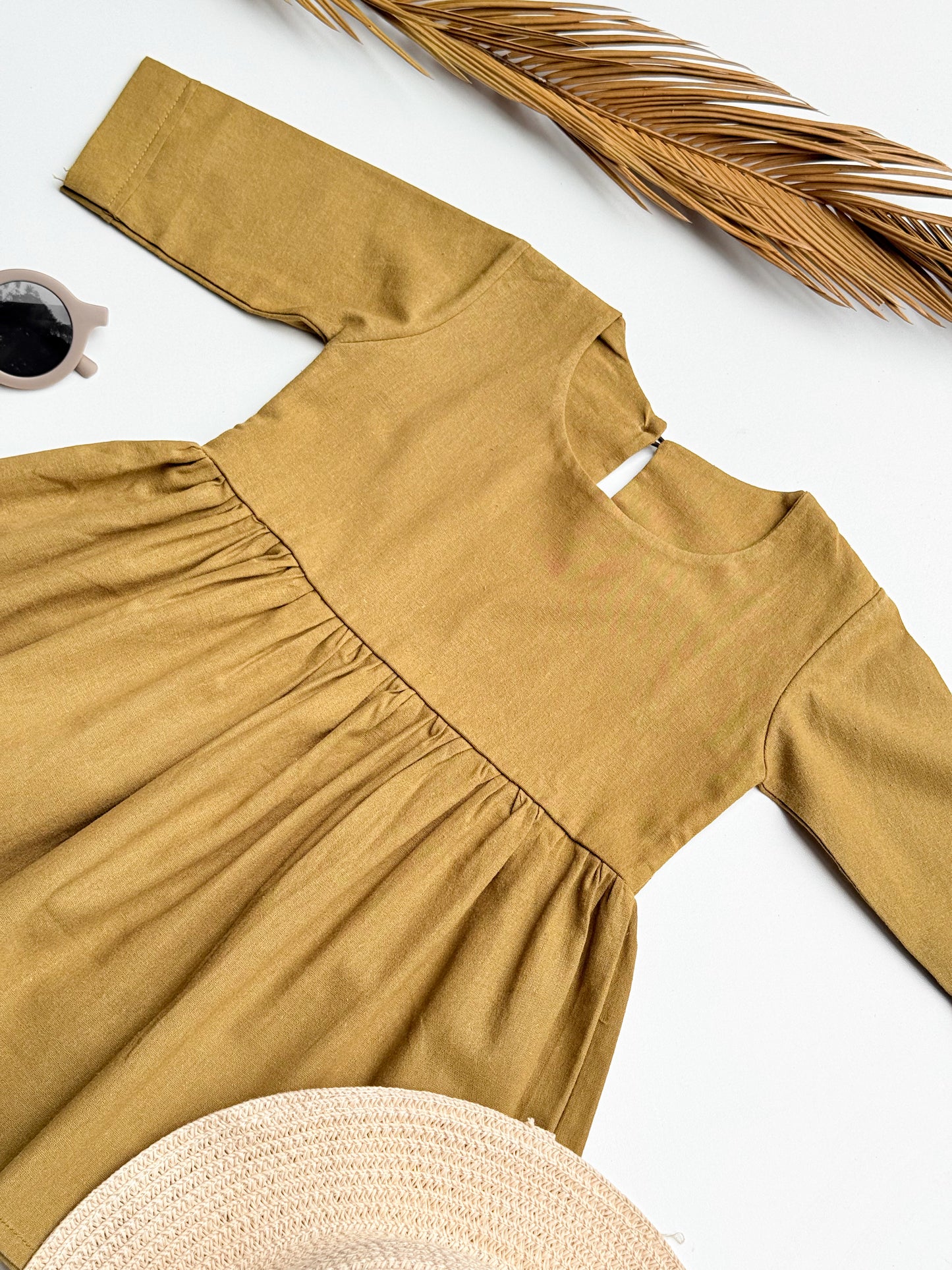 Jane Linen Dress in Olive Green