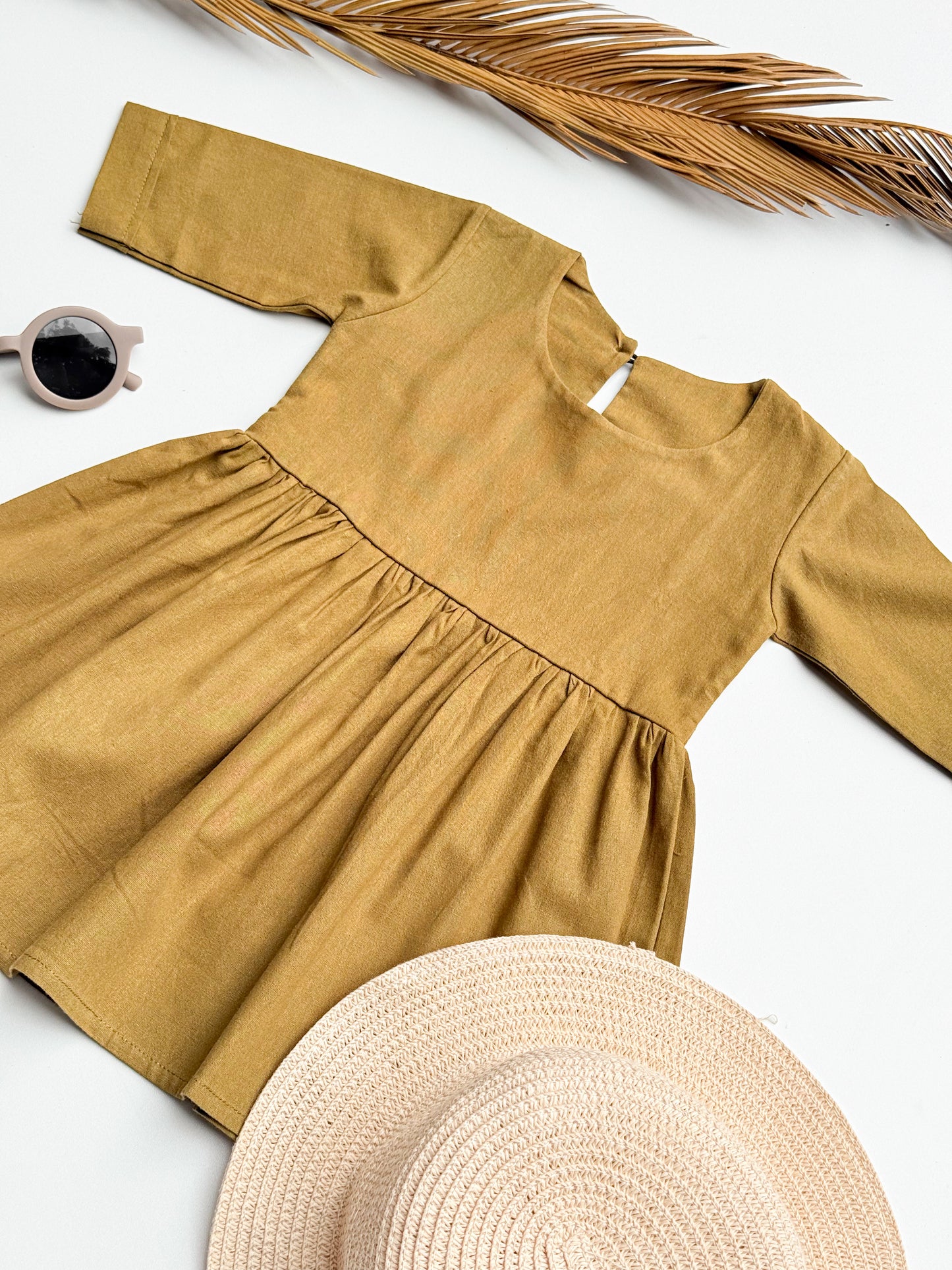 Jane Linen Dress in Olive Green