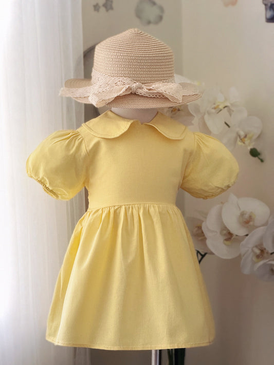 Athens Linen Dress in Pastel Yellow