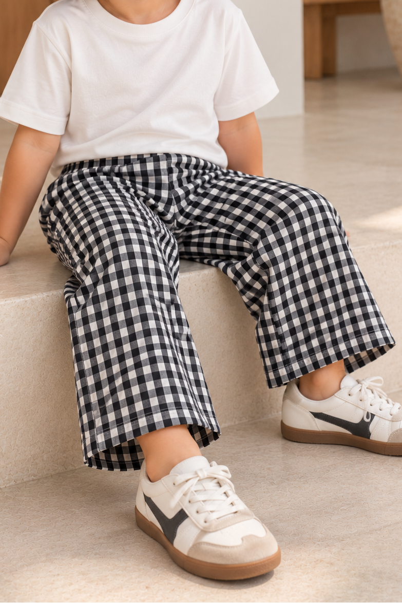 Sienna Checkered Wide Leg Pants in Black