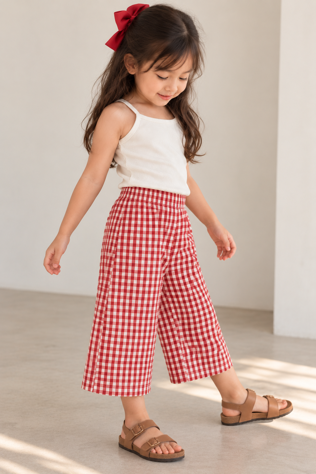 Sienna Checkered Wide Leg Pants in Red