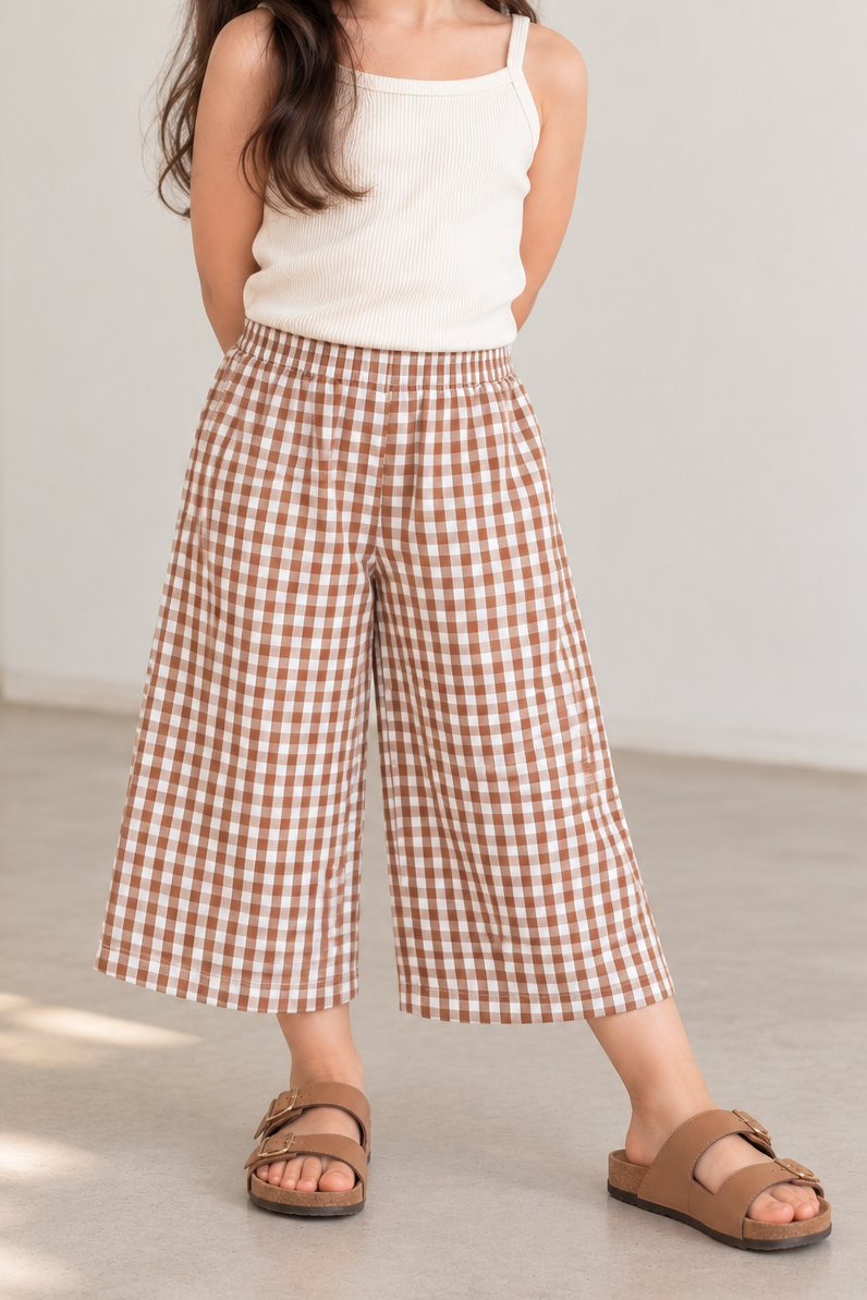Sienna Checkered Wide Leg Pants in Brown