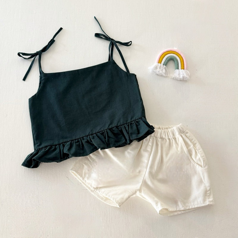 Maria Emerald Top and Ericka Shorts in White Linen Set