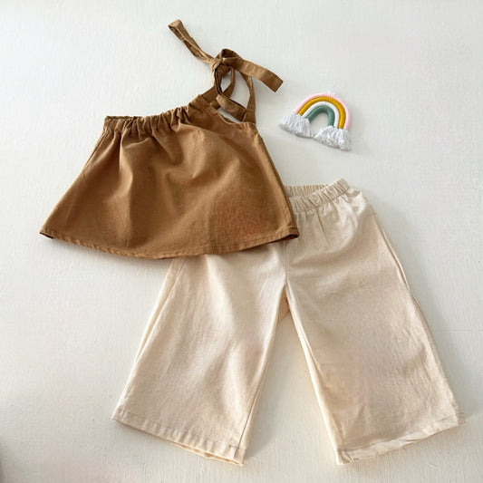 Amelia Mocha Top and Mary Pants in Cream Set