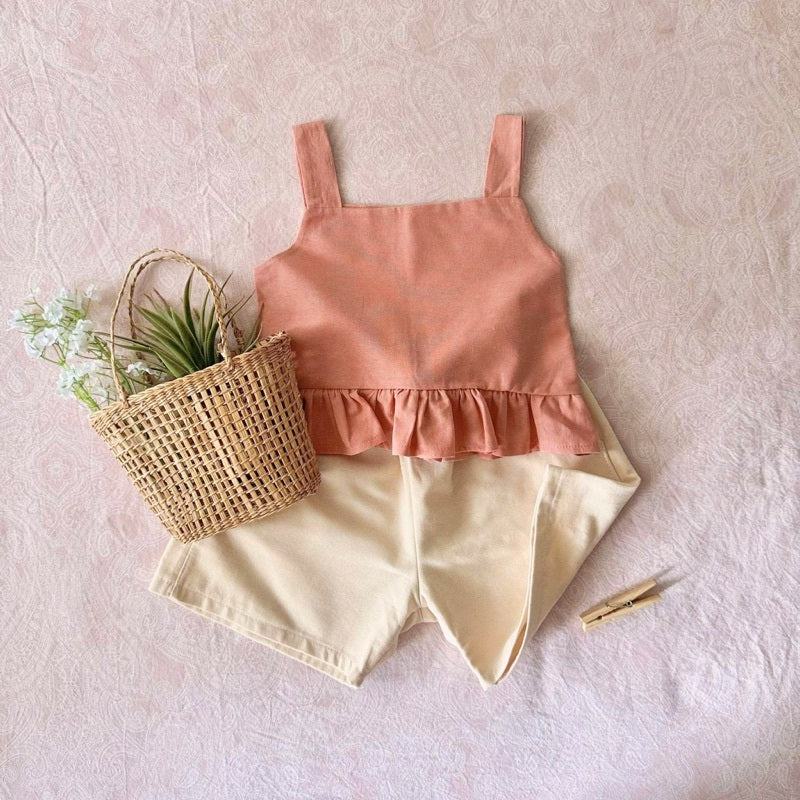 Leia Pink Top and Ericka Short in Cream Set