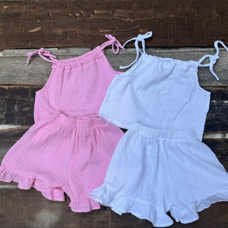 Liza Linen Summer Top and Shorts in White Set