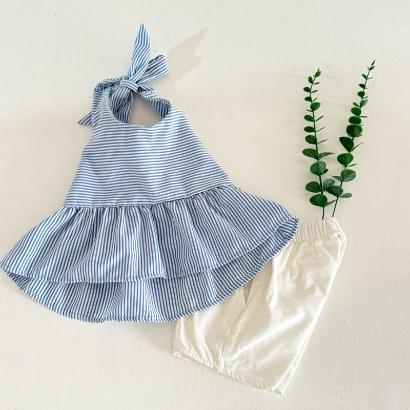 Maven Blue Backless and Ericka White Short Linen Set