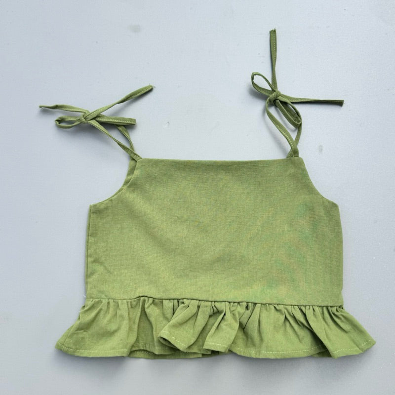 Maria Linen Top in Avocado Green