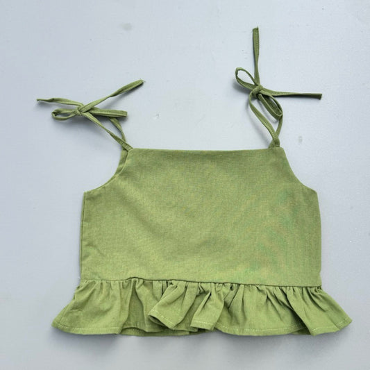 Maria Linen Top in Avocado Green