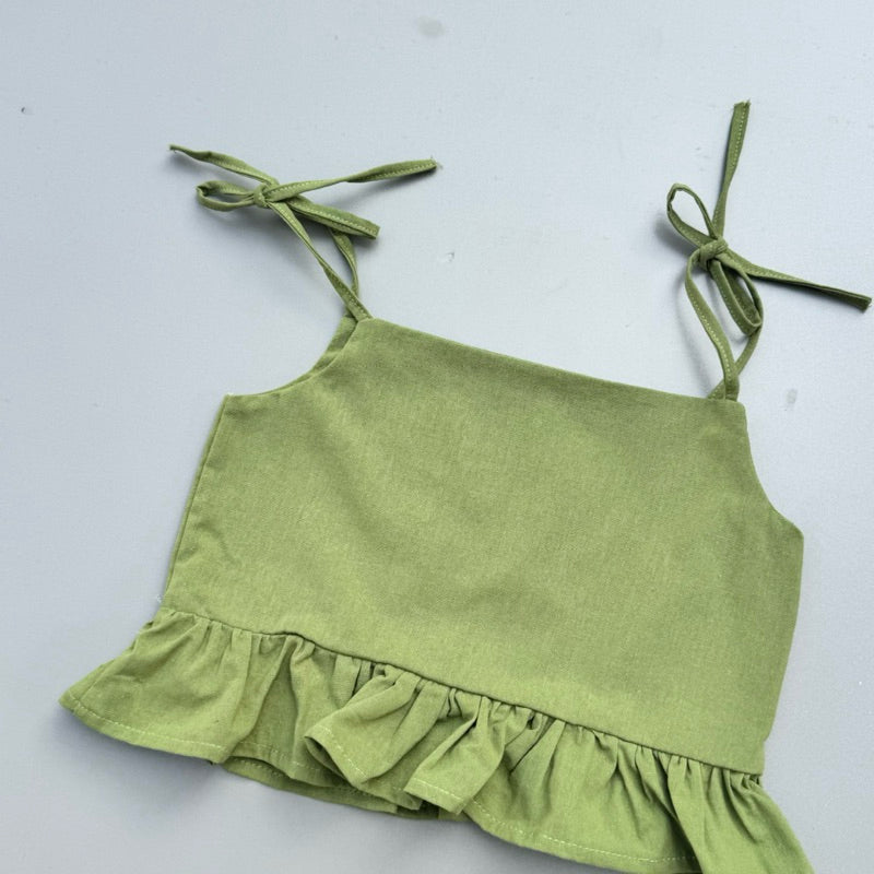 Maria Linen Top in Avocado Green