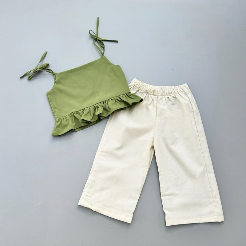 Maria Avocado Top and Mary Pants in Cream Set